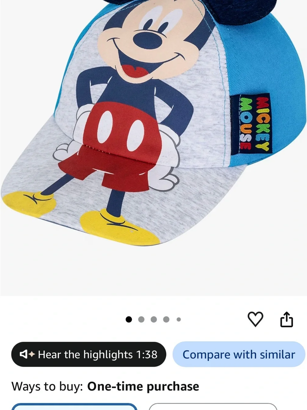 Disney Kids Mickey & Minnie Cartoon Caps - Red, Teal, Yellow, Black